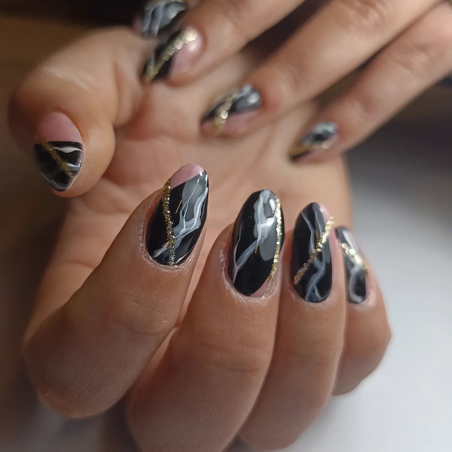 black marble nail art design