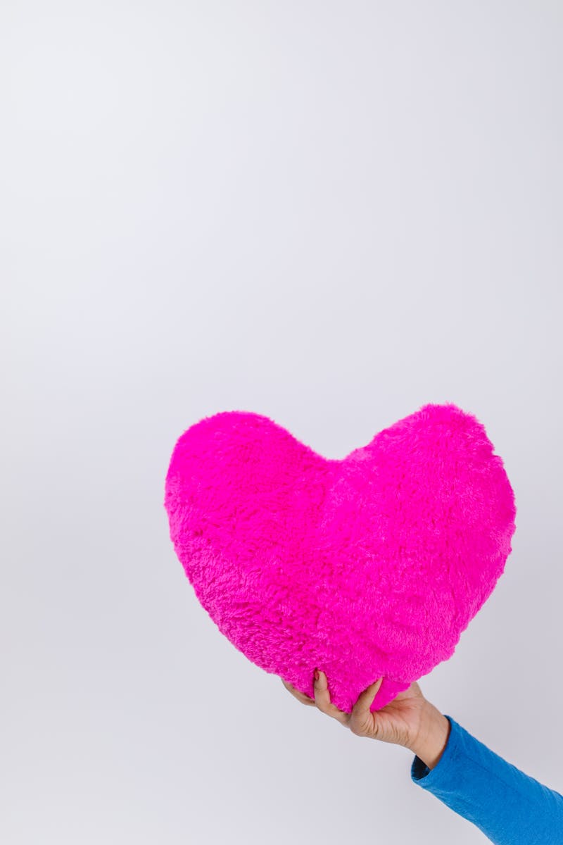 Person Holding a Pink Heart Shaped Pillow