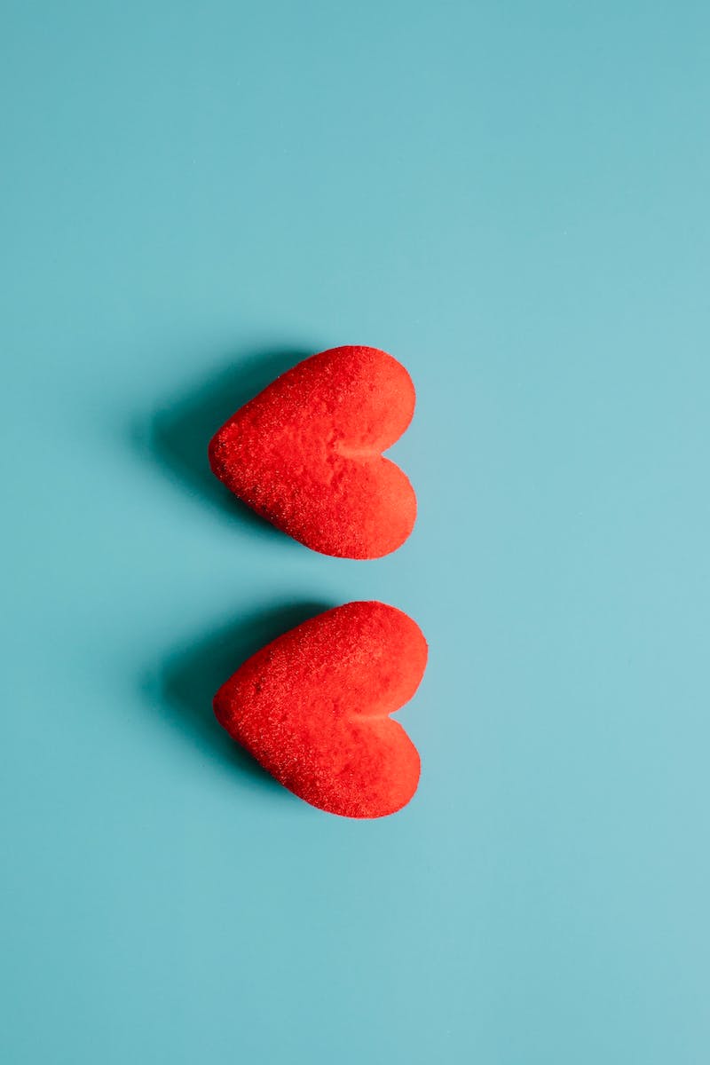 Red hearts on blue background