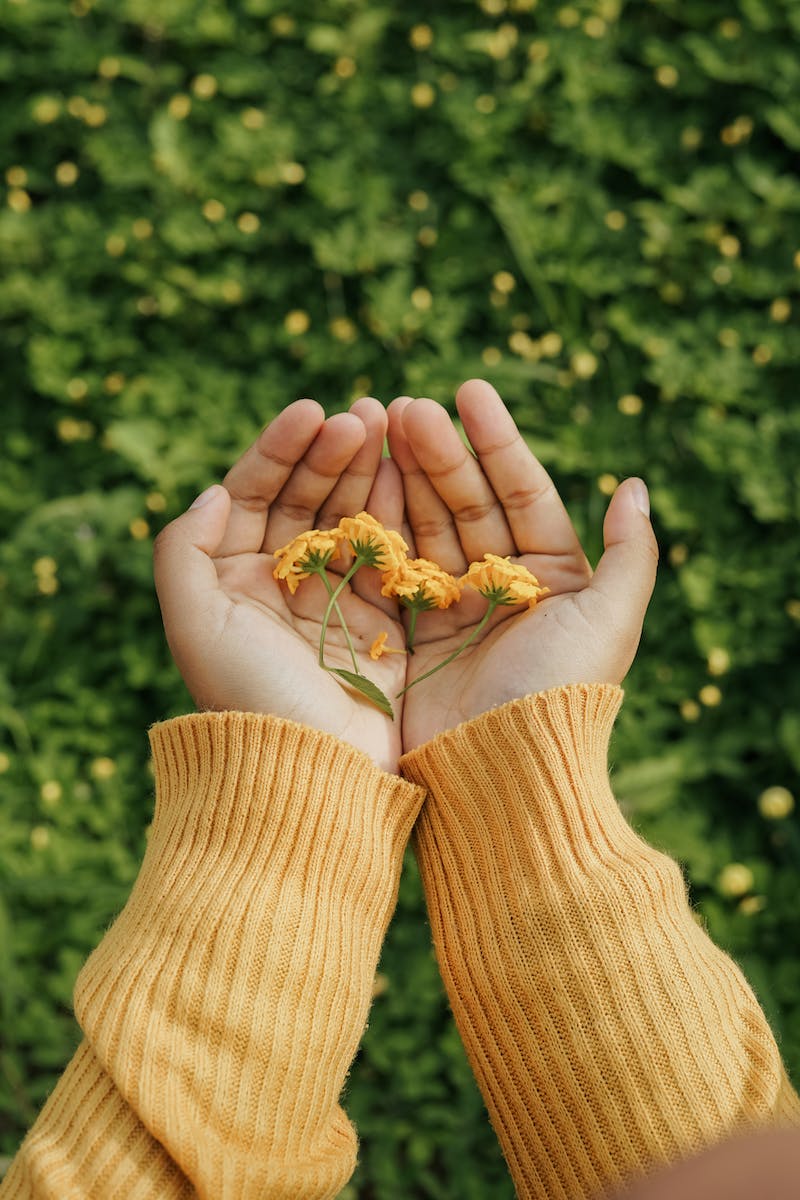 Hands with Small Yellow Flowers