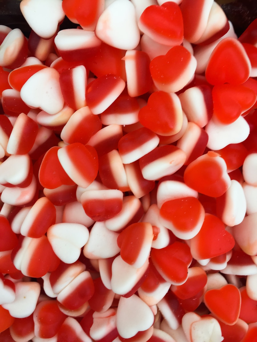 white and red candy lot