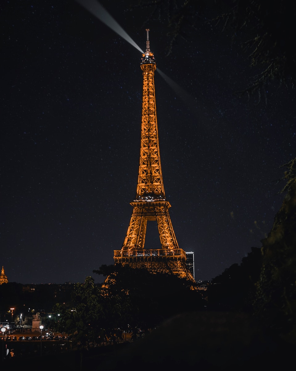 lighted Eiffel Tower at night