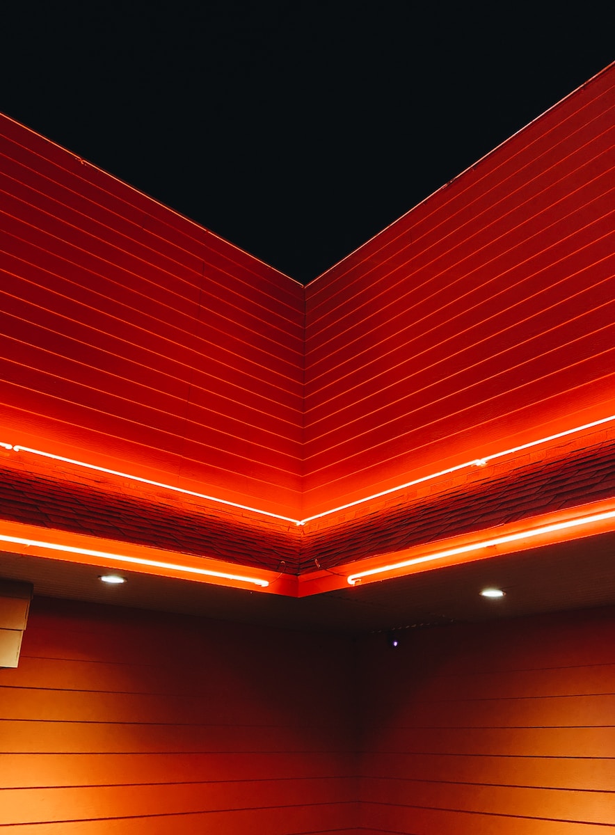 red and black ceiling with lights