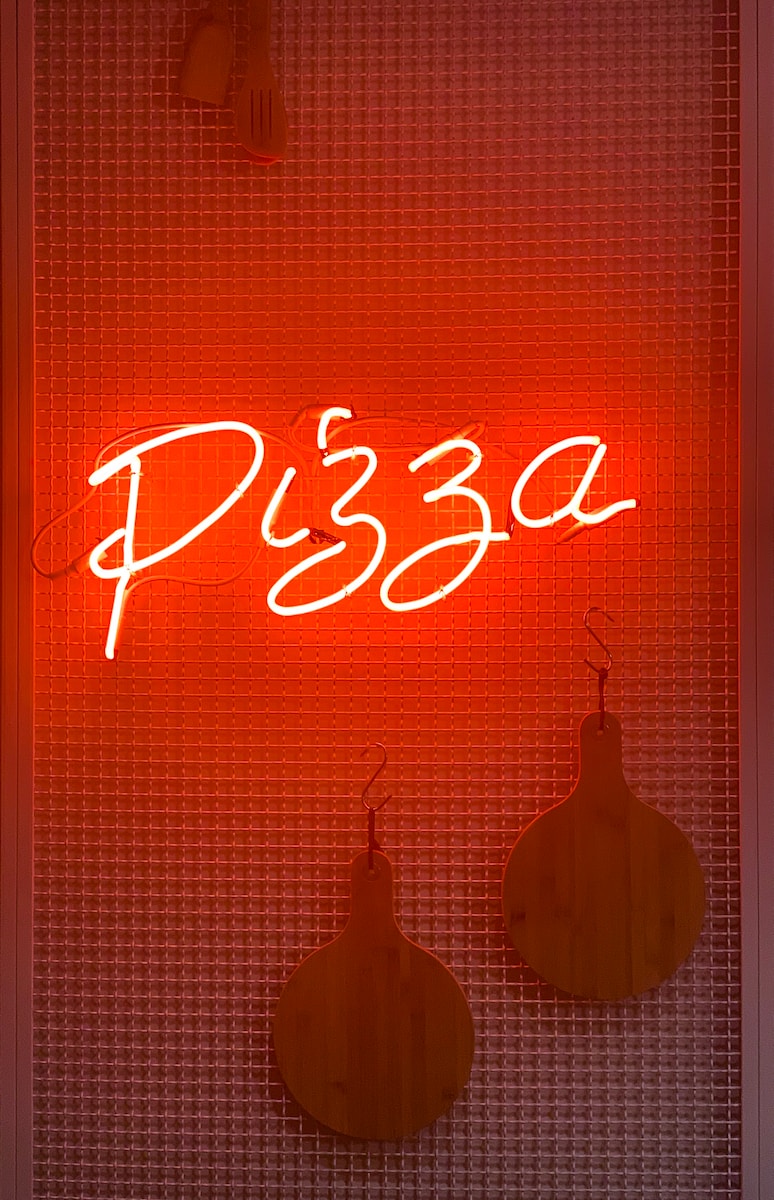 white and red pizza LED light