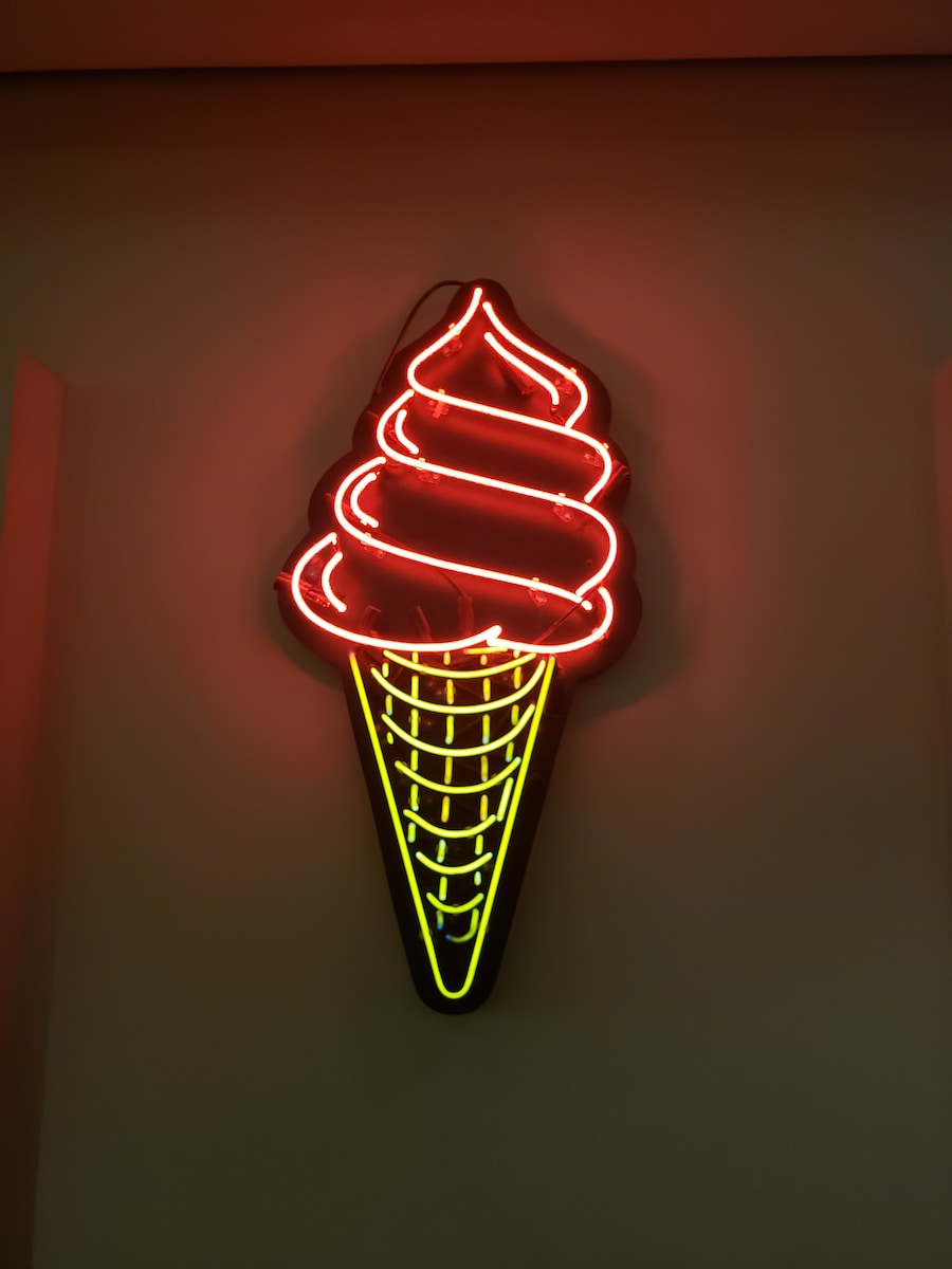 red and yellow ice cream neon light signage
