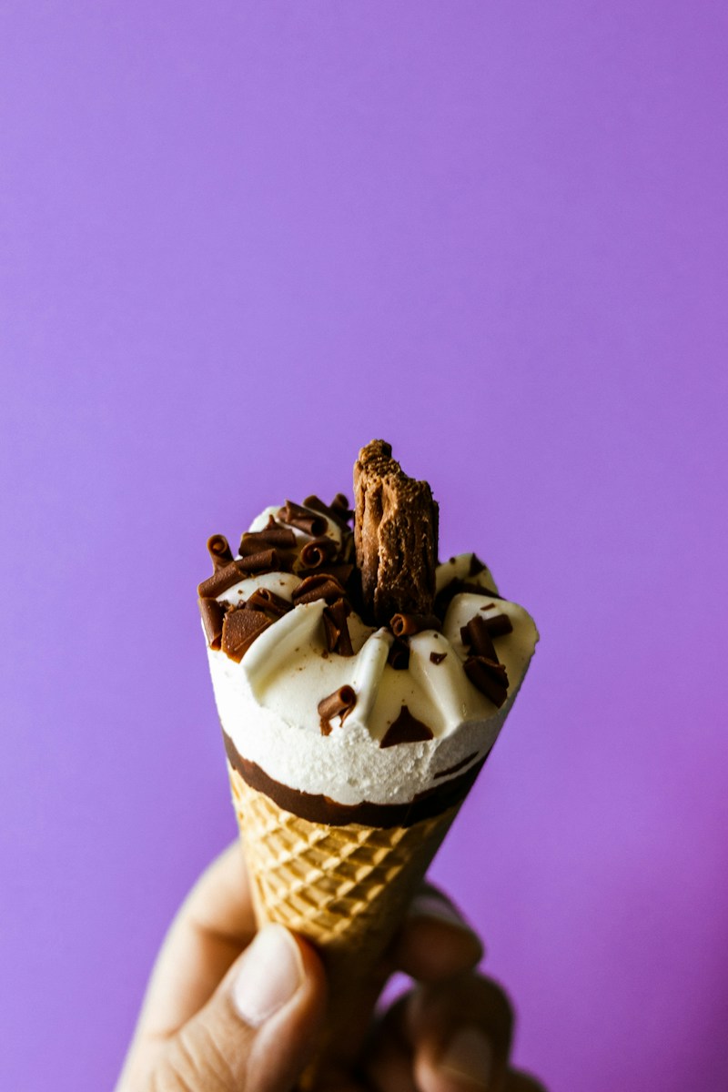 ice cream cone with chocolate and white ice cream