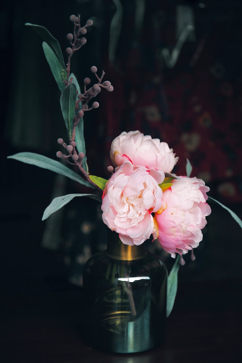 pink petaled flower in the vase