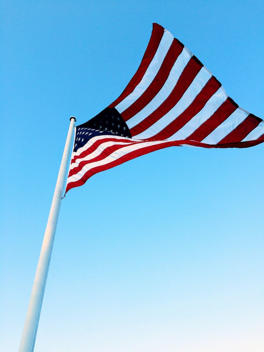USA Flag on Pole Under Blue Sky