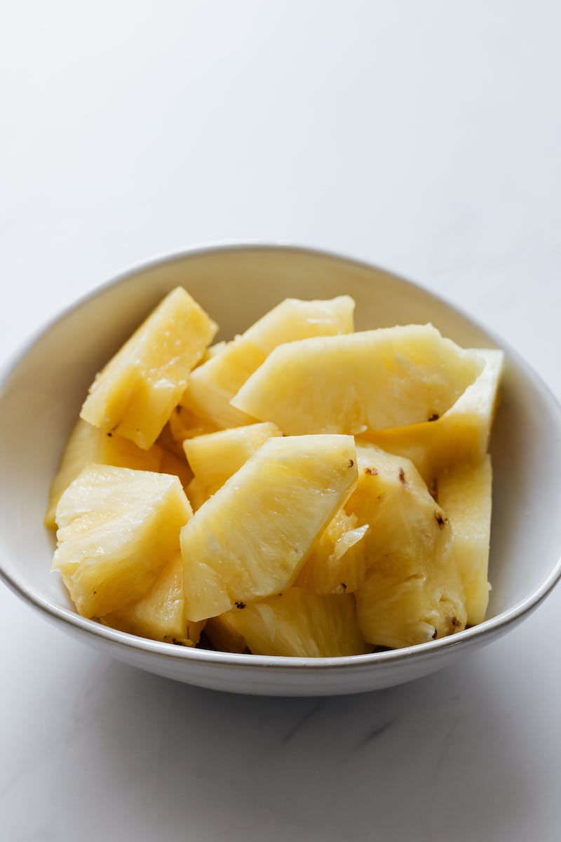 Bowl of sweet fresh sliced pineapple